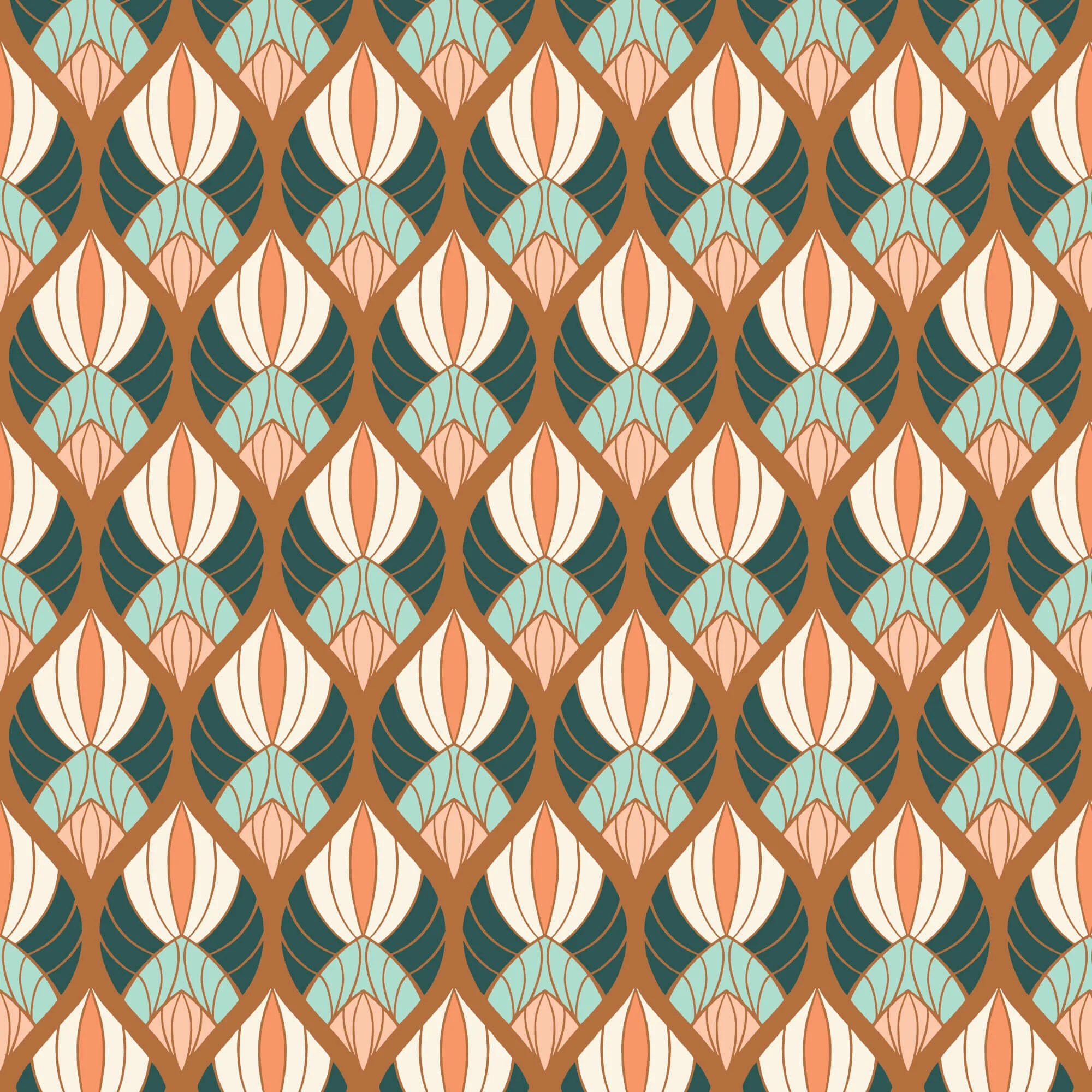 Florissima - Deco Shells - Coral 44" / 45" Fabric Per Yard