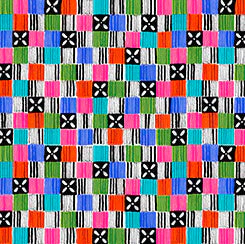 Flowerful - Geo Squares 44" / 45" Fabric Per Yard