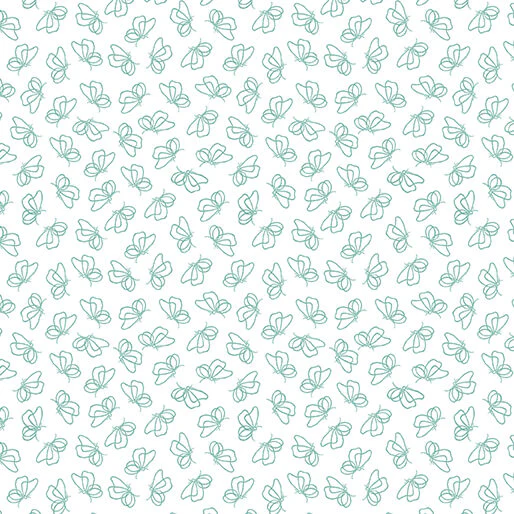 Flutter By White/Teal Cotton 44"/45" Fabric Per Yard