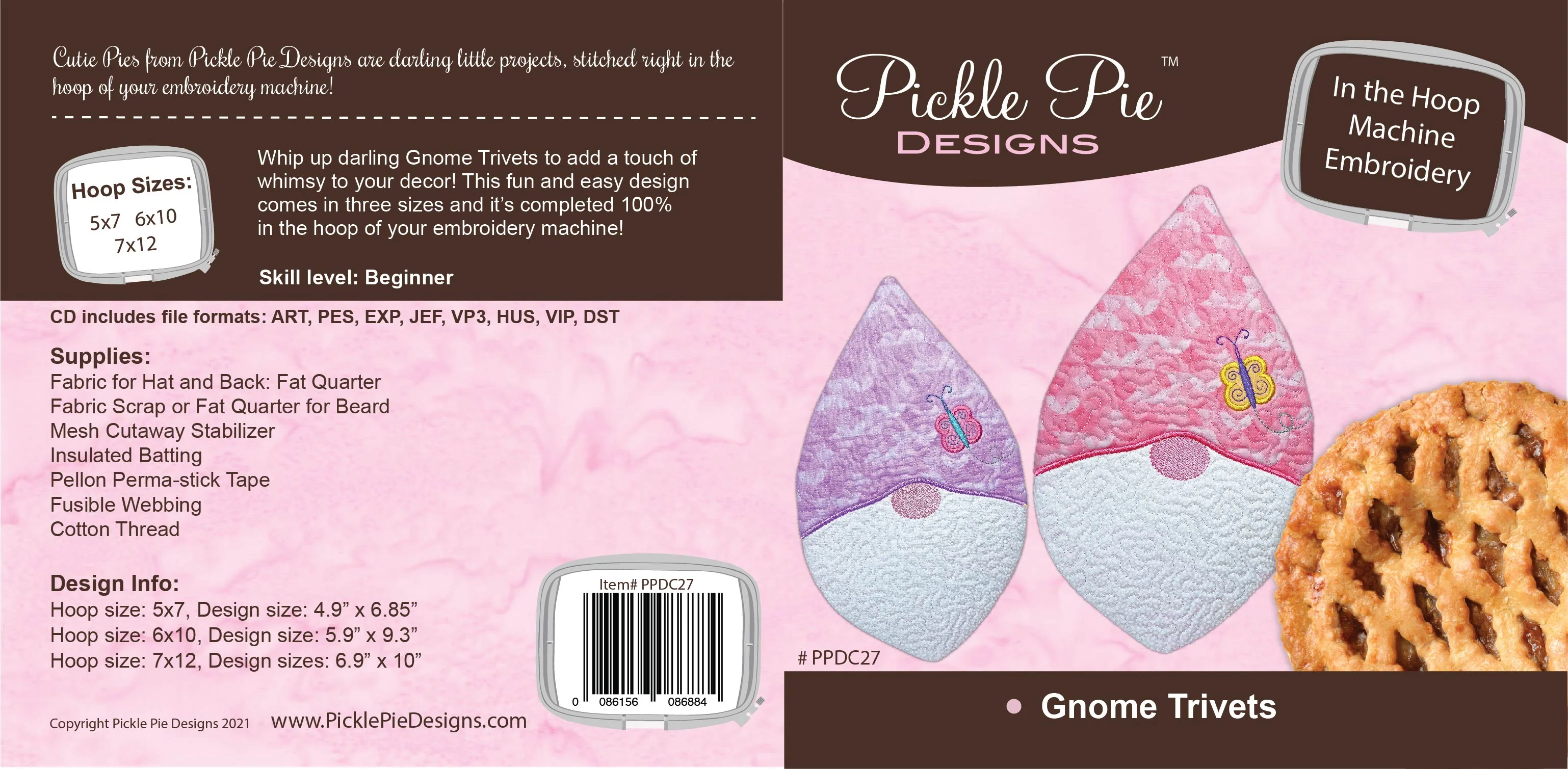 Gnome Trivets In the Hoop Embroidery Design Collection