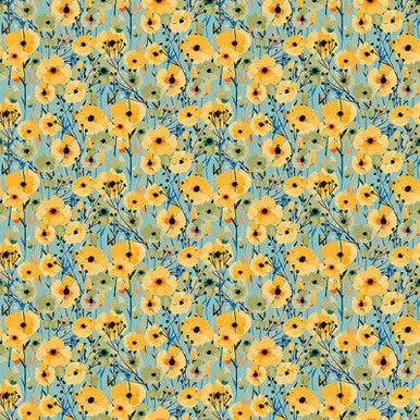 Gold Digital Laurie Lovelies 44"/45" Cotton Fabric Per Yard