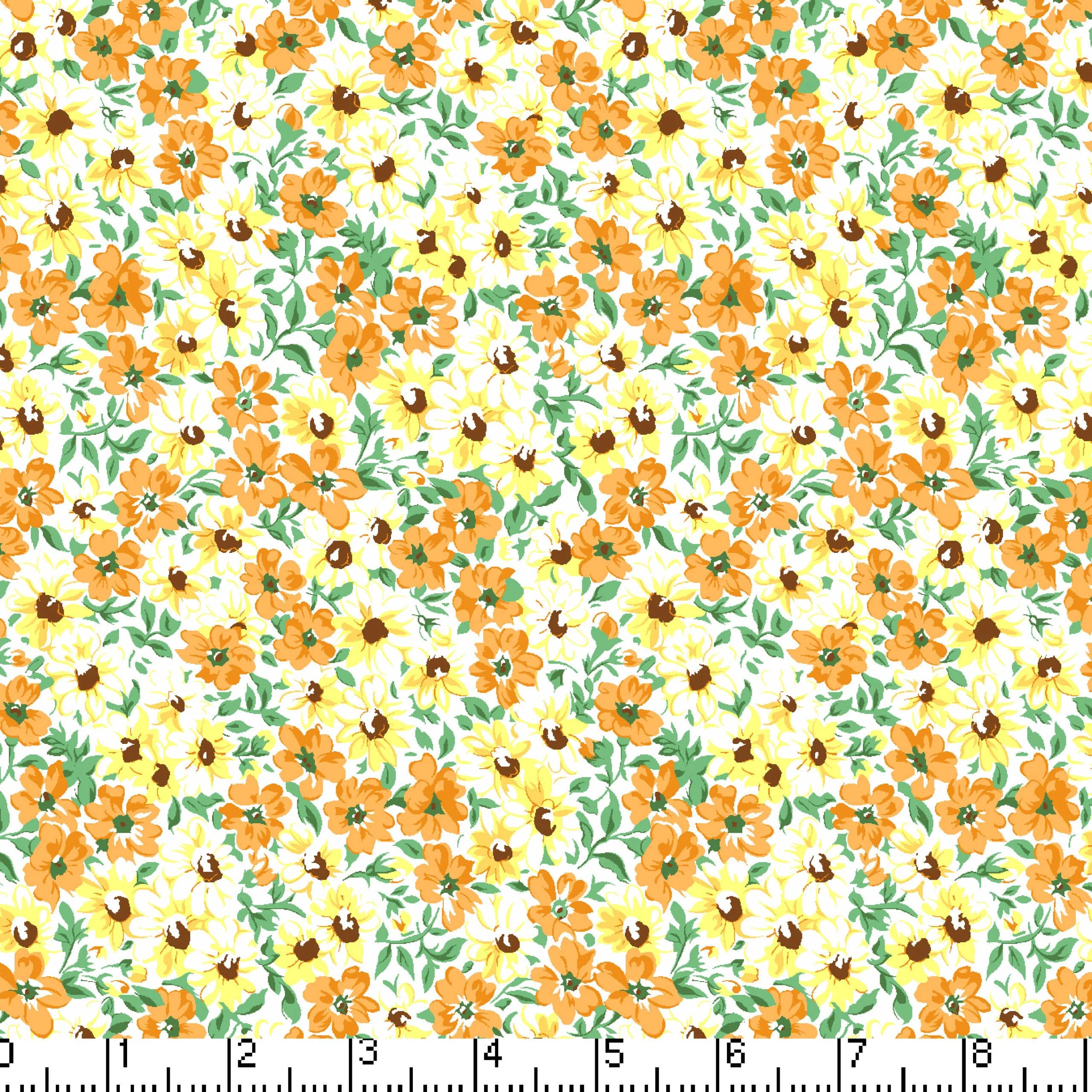 Gold Flower Patch 45" Wide Cotton Fabric Per Yard