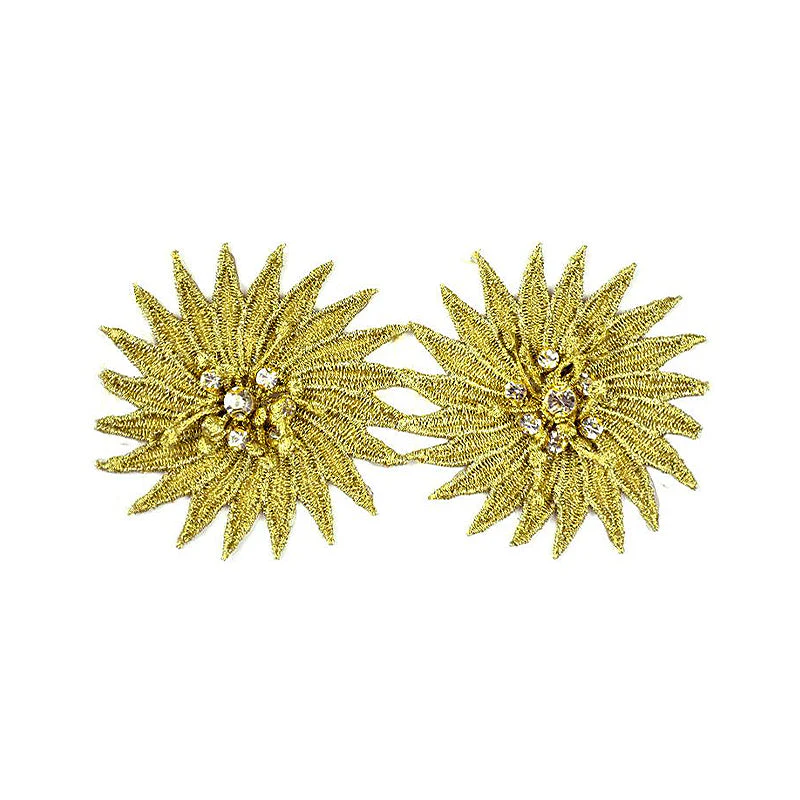 Gold Flower Sunburst Rhinestone Trim, 3" X 5 Yards – Metallic Embroidered Floral Chain Trim