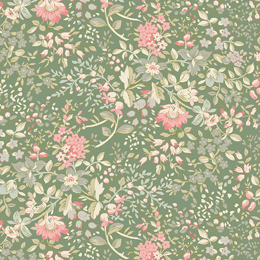 Green Penelope Dark Willow Cotton Wideback Fabric Per Yard