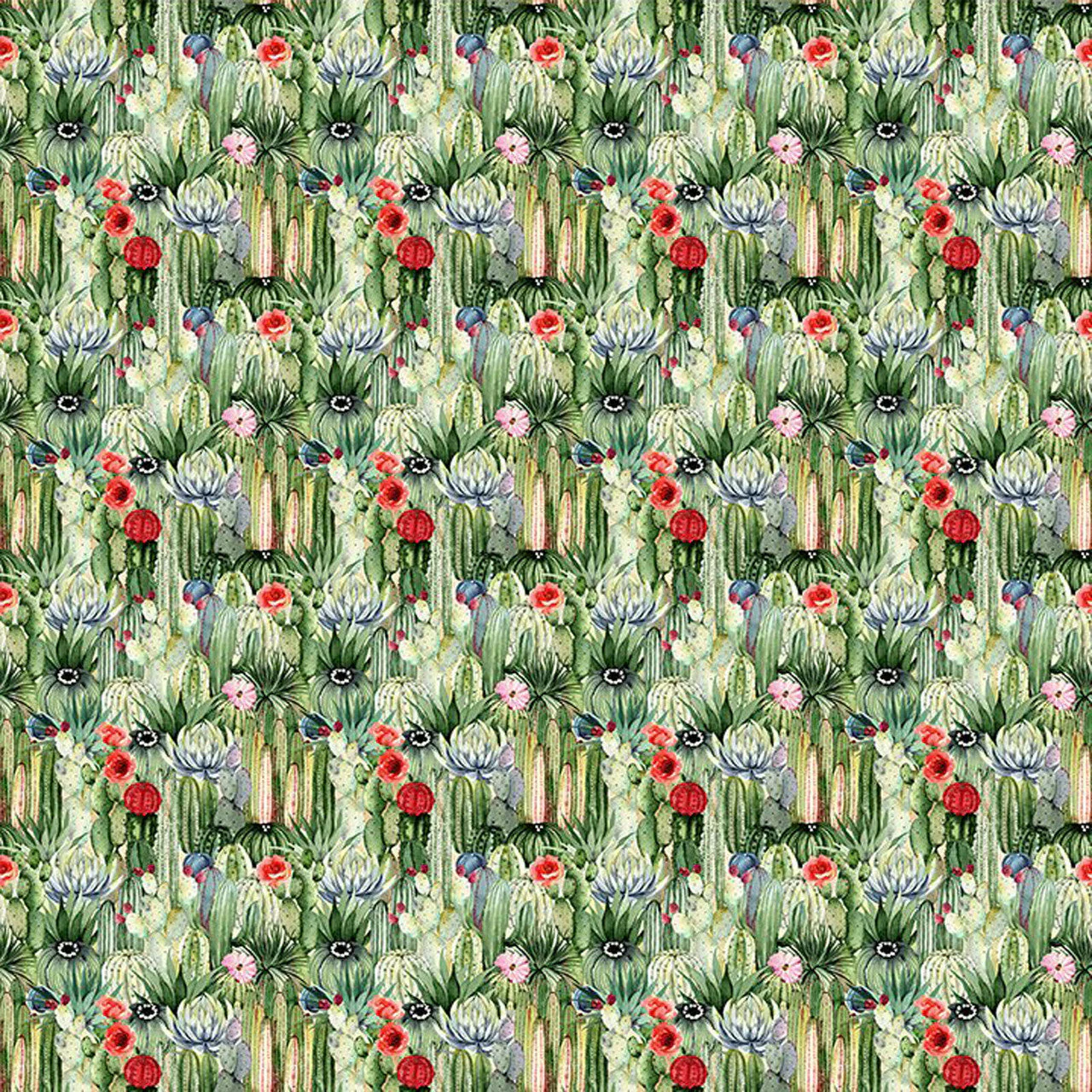 Green Southwest Minis Cactus Garden 44/45" Cotton Fabric Per Yard