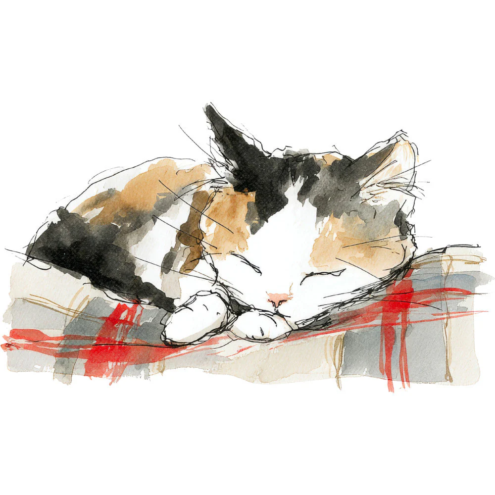 Handdrawn Christmas Cats Fabric Panel 11