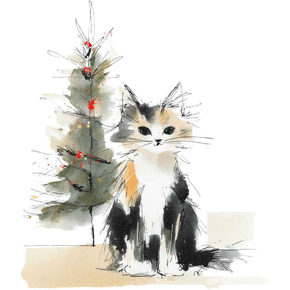 Handdrawn Christmas Cats Fabric Panel 15