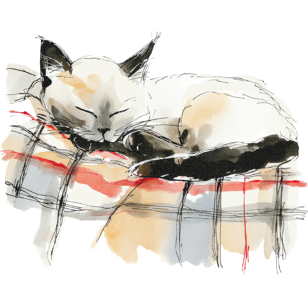 Handdrawn Christmas Cats Fabric Panel 33