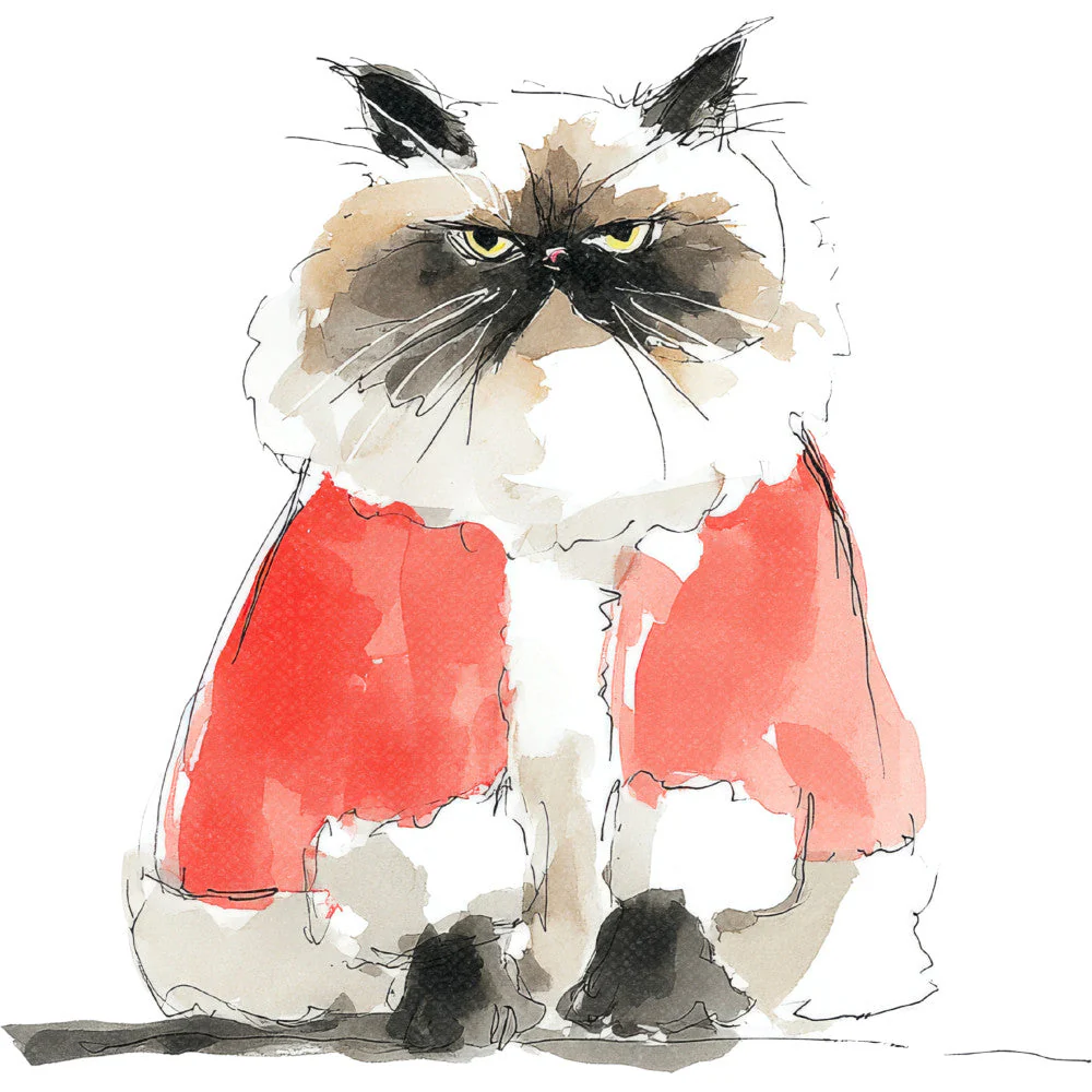 Handdrawn Christmas Cats Fabric Panel 5