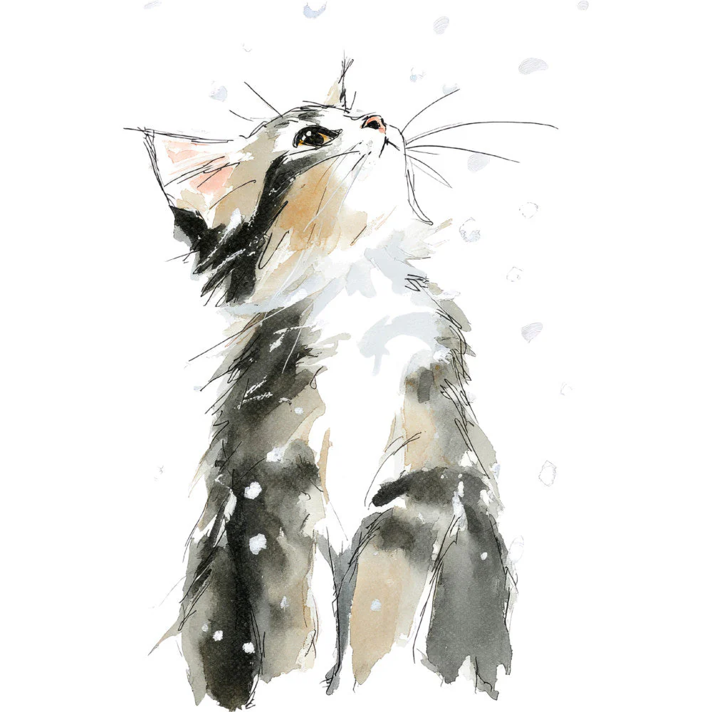 Handdrawn Christmas Cats Fabric Panel 79