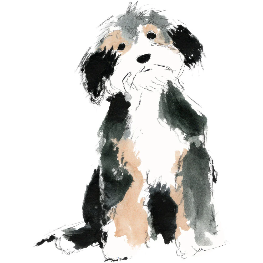 Handdrawn Doodle Dog Fabric Panel 35