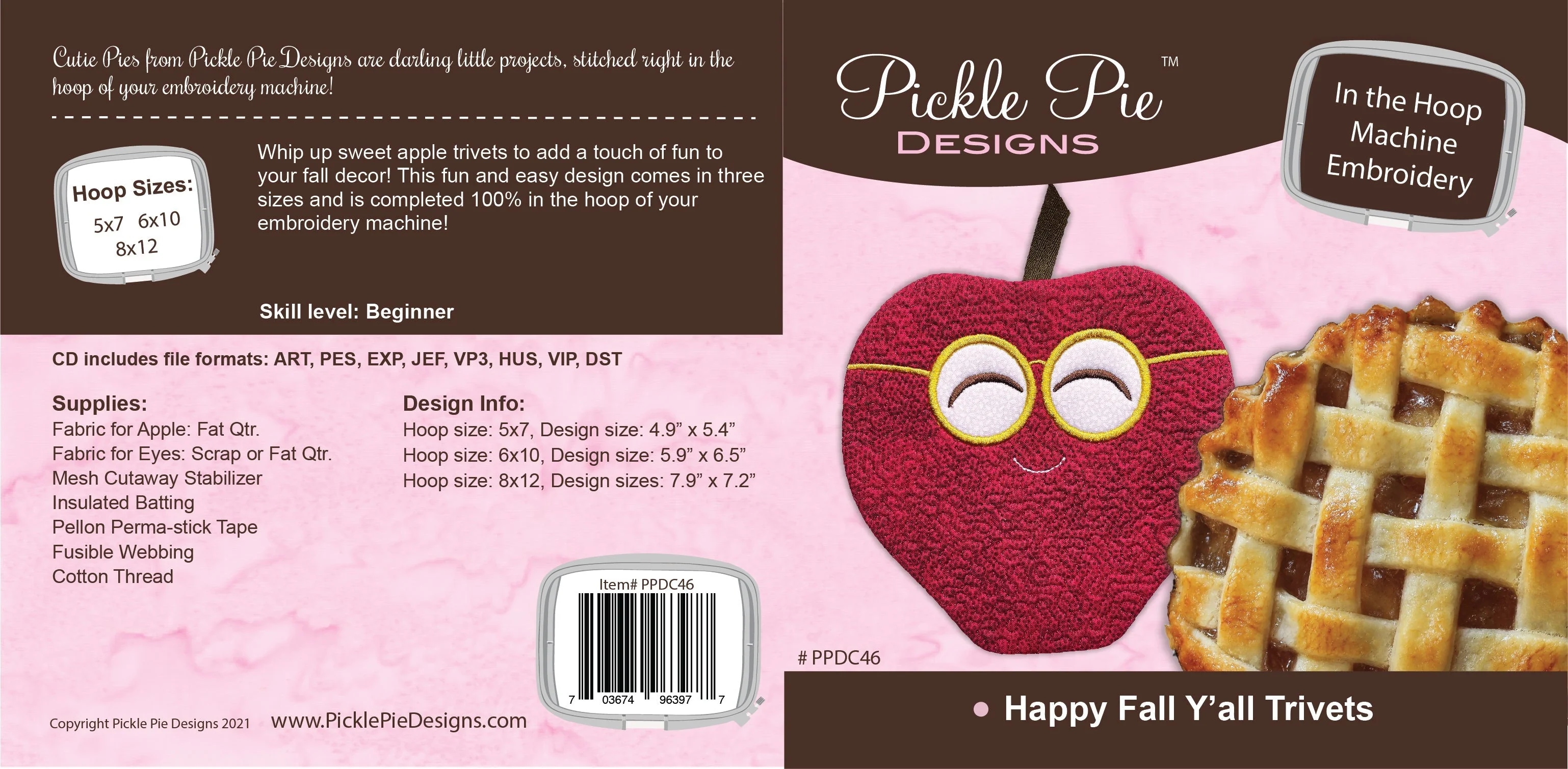 Happy Fall Trivets In the Hoop Embroidery Design Collection