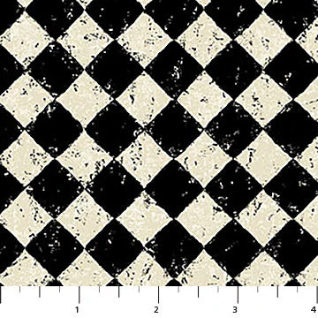 Haunted Hollow Distressed Checker Black And Bone 44"/45" Cotton Fabric Per Yard