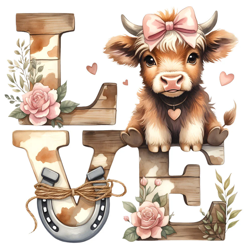 Highland Cows Love Fabric Panel 1