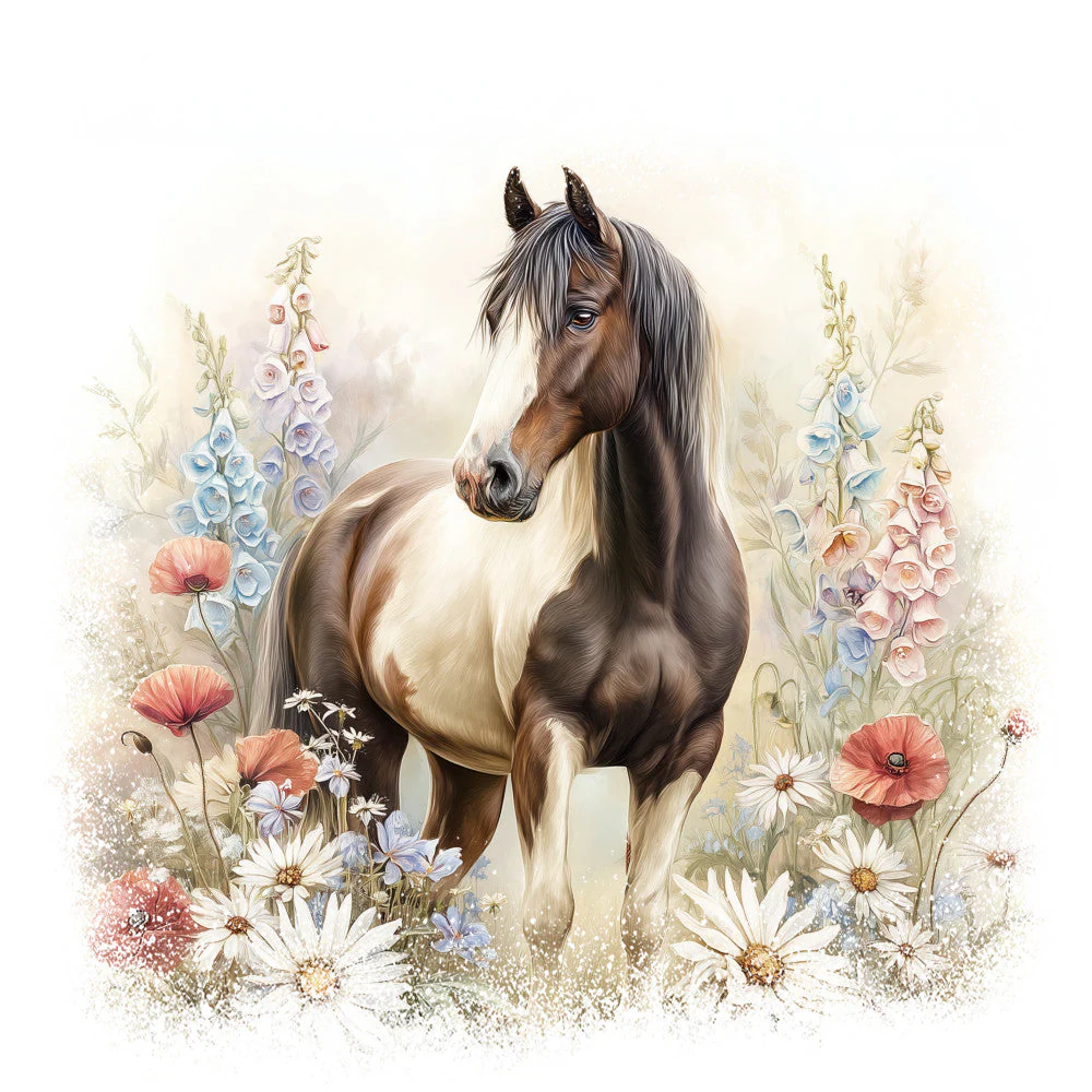 Horse in Field of Flowers Fabric Panel 2
