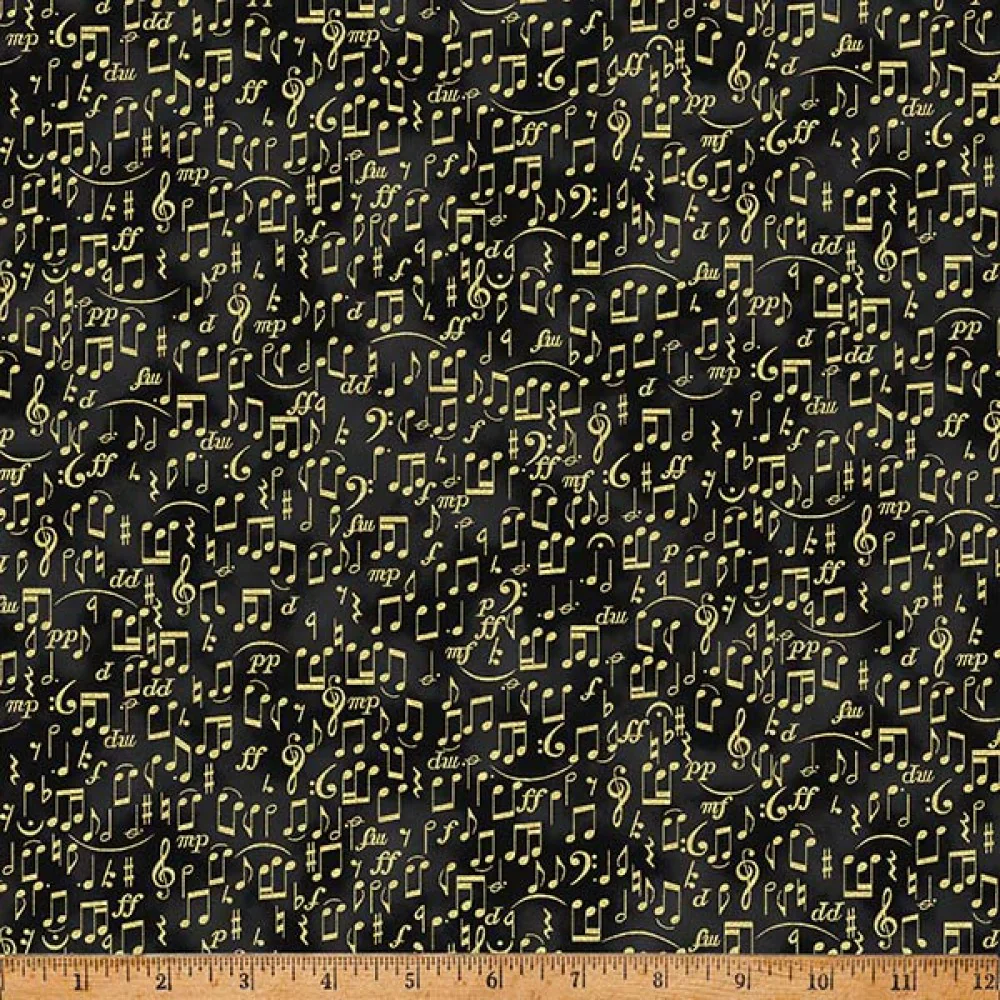 In a Pear Tree Black Gold 44"/45" Fabric per Yard