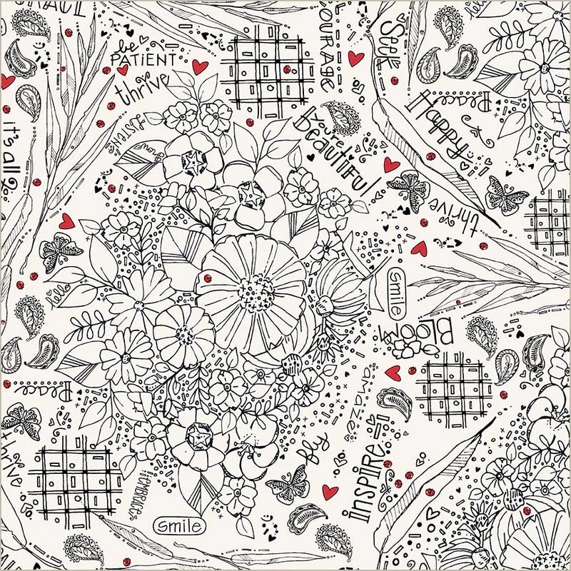 White Blooming Doodles 108" Cotton Fabric Per Yard