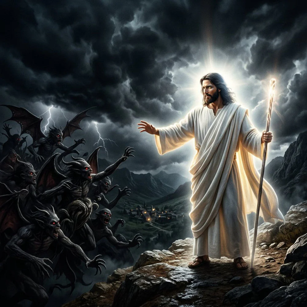 Jesus Conquering Sin Fabric Panel 1