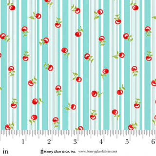 Jubilee Blue Cherry Stripe Cotton 44" / 45" Fabric per yard
