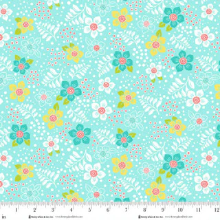 Jubilee Blue Modern Floral Cotton 44" / 45" Fabric per yard