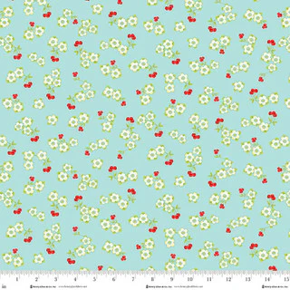 Jubilee Blue Small Cherry Toss Cotton 44" / 45" Fabric per yard