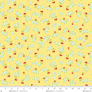 Jubilee Yellow Small Cherry Toss Cotton 44" / 45" Fabric per yard