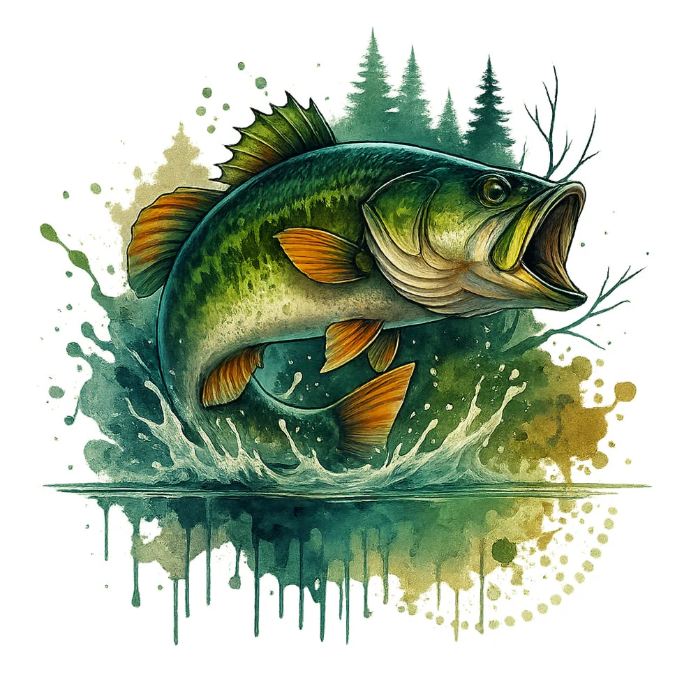 Jumping Bass Fish Fabric Panel 2