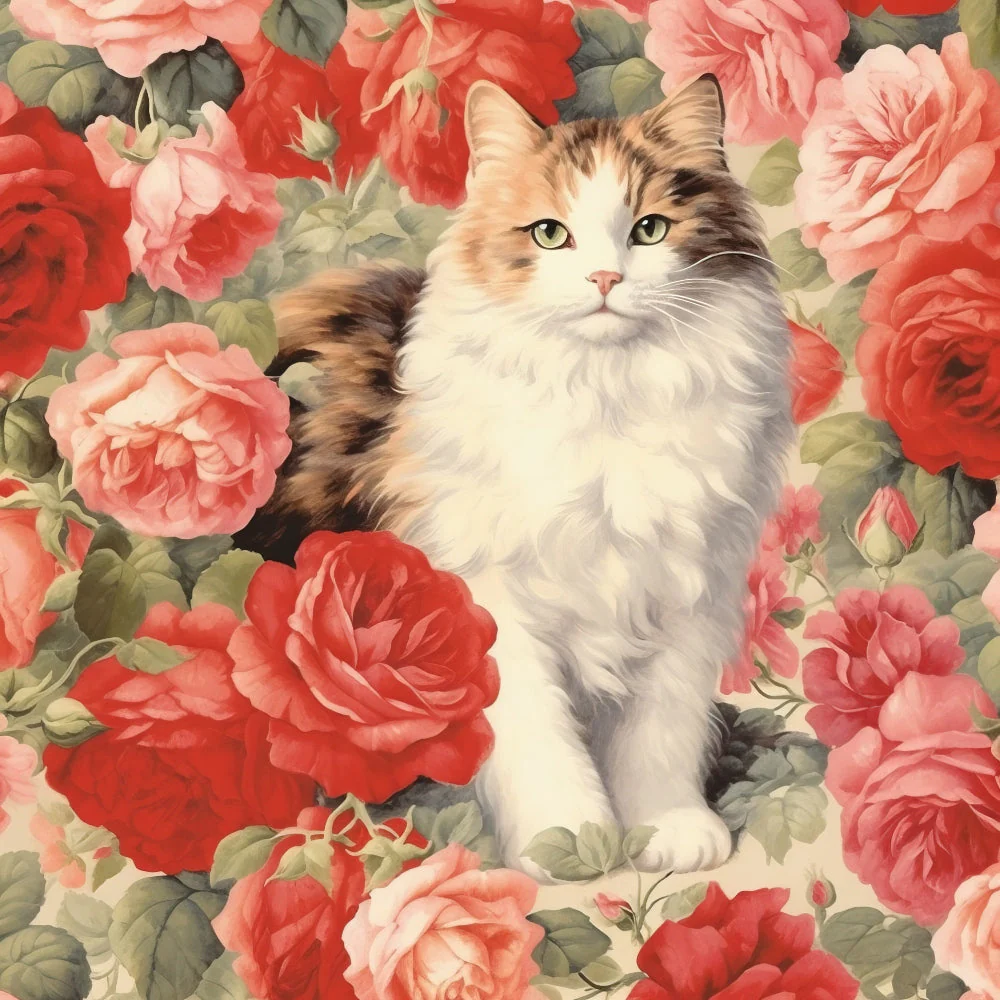 Kittens in the Rose Garden Fabric Panel 10