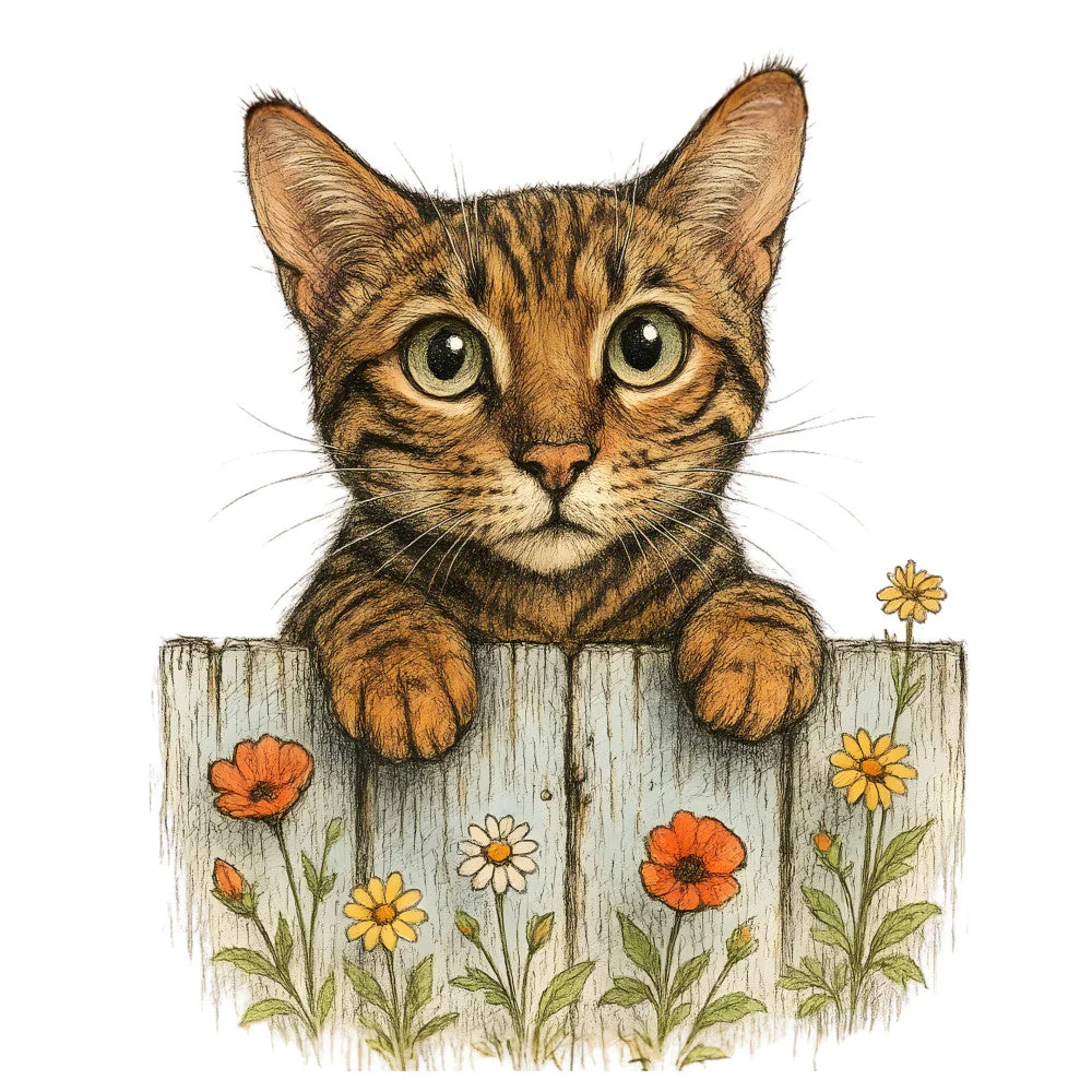 Kittens Peeking Over Fence Fabric Panel 11