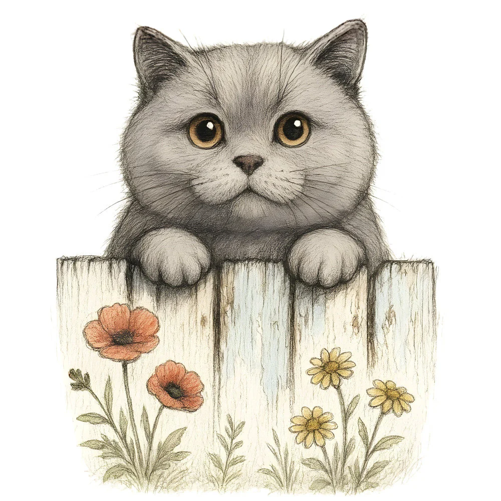 Kittens Peeking Over Fence Fabric Panel 14