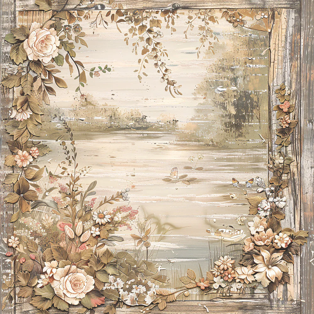 Lake on Rustic Wood Fabric Panel 16