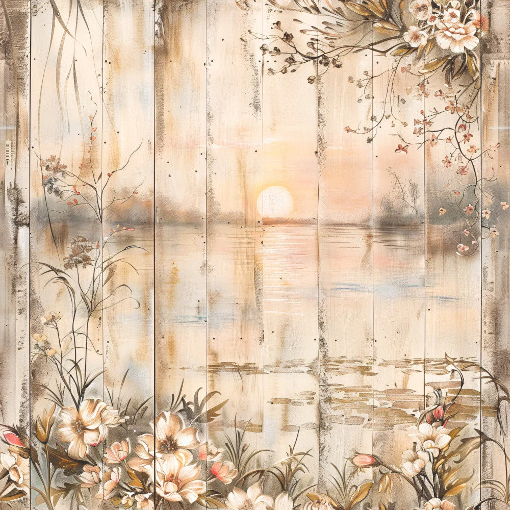 Lake on Rustic Wood Fabric Panel 9