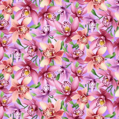 Lavender Orchids Blissful Blooms Cotton 43"/44" Fabric Per Yard