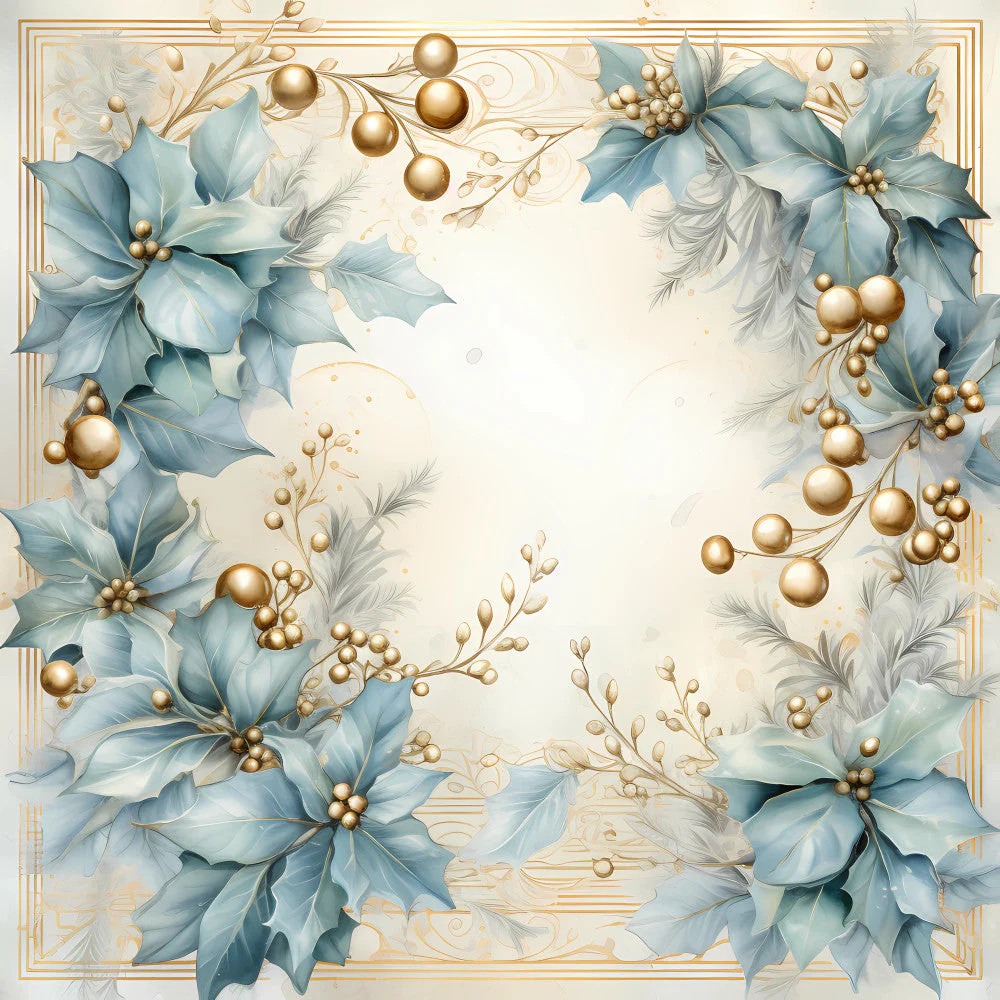 Light Blue and Gold Christmas Fabric Panel 21