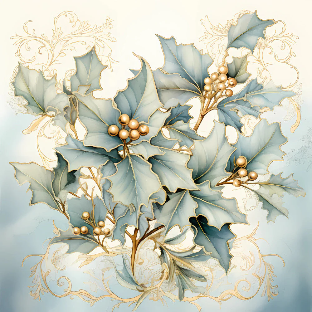 Light Blue and Gold Christmas Fabric Panel 22