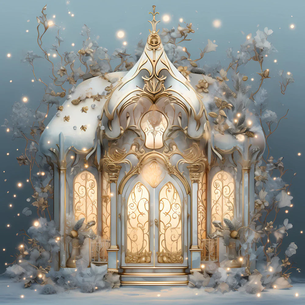 Light Blue and Gold Christmas Fabric Panel 23