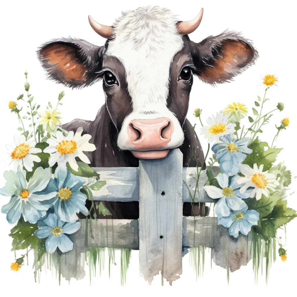 Light Blue Farm Animals Fabric Panel 11