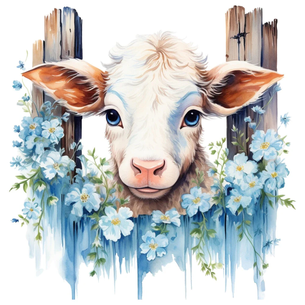 Light Blue Farm Animals Fabric Panel 4