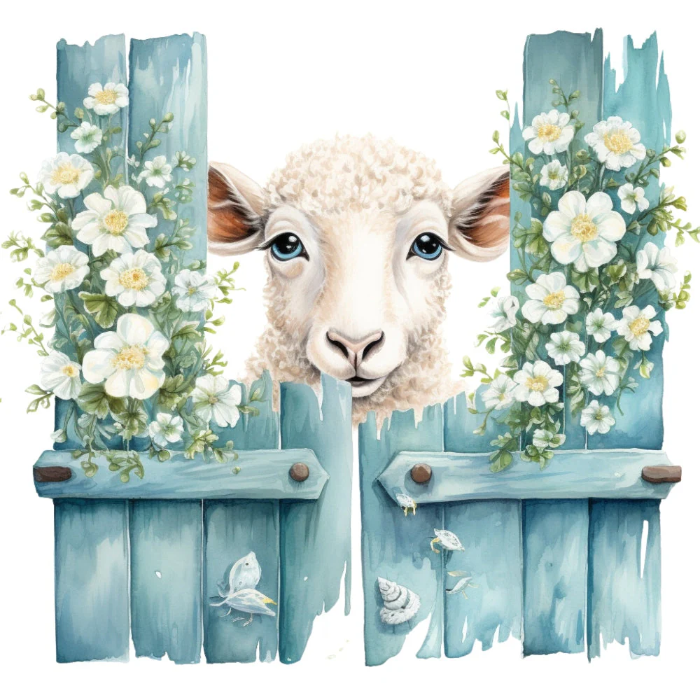 Light Blue Farm Animals Fabric Panel 5