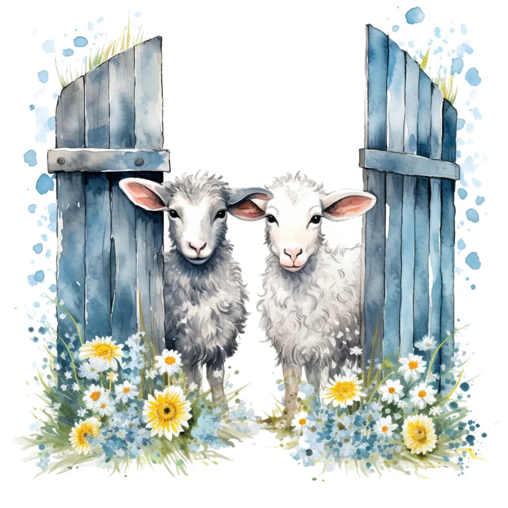 Light Blue Farm Animals Fabric Panel 8