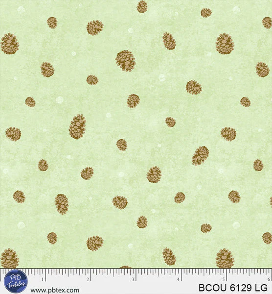 Light Green Pinecones Bigfoot Country BCOU-6129-LG Cotton 44/45 Fabric Per Yard
