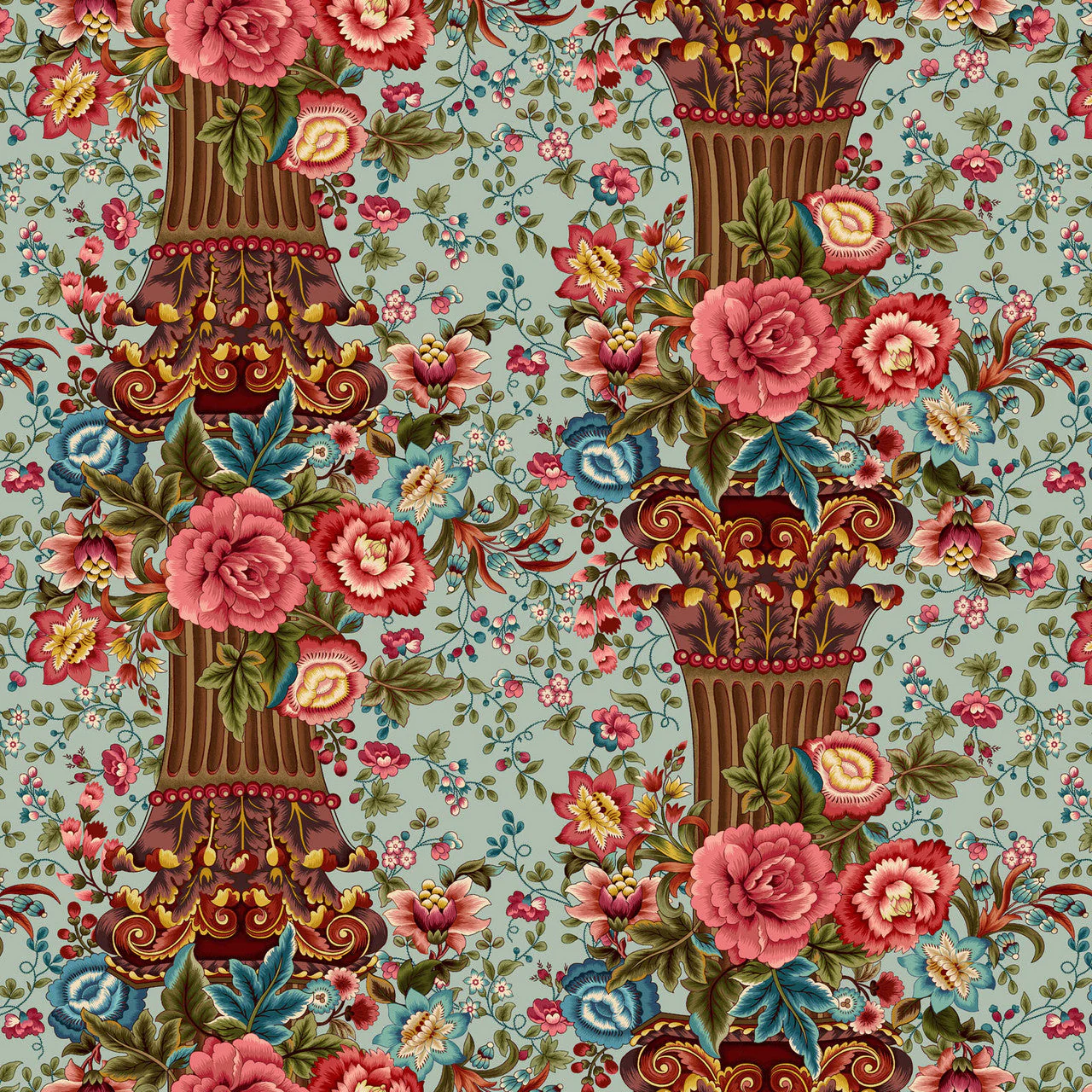 Light Teal Column Stripe Lost Gardens of Heligan Cotton 43"/44" Fabric Per Yard