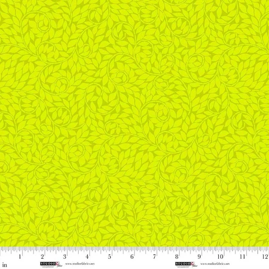 Lime Leaf Scroll 44"/45" Cotton Fabric Per Yard