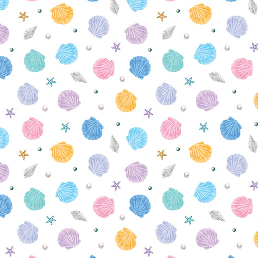 Little Shells White Cotton 44"/45" Fabric Per Yard