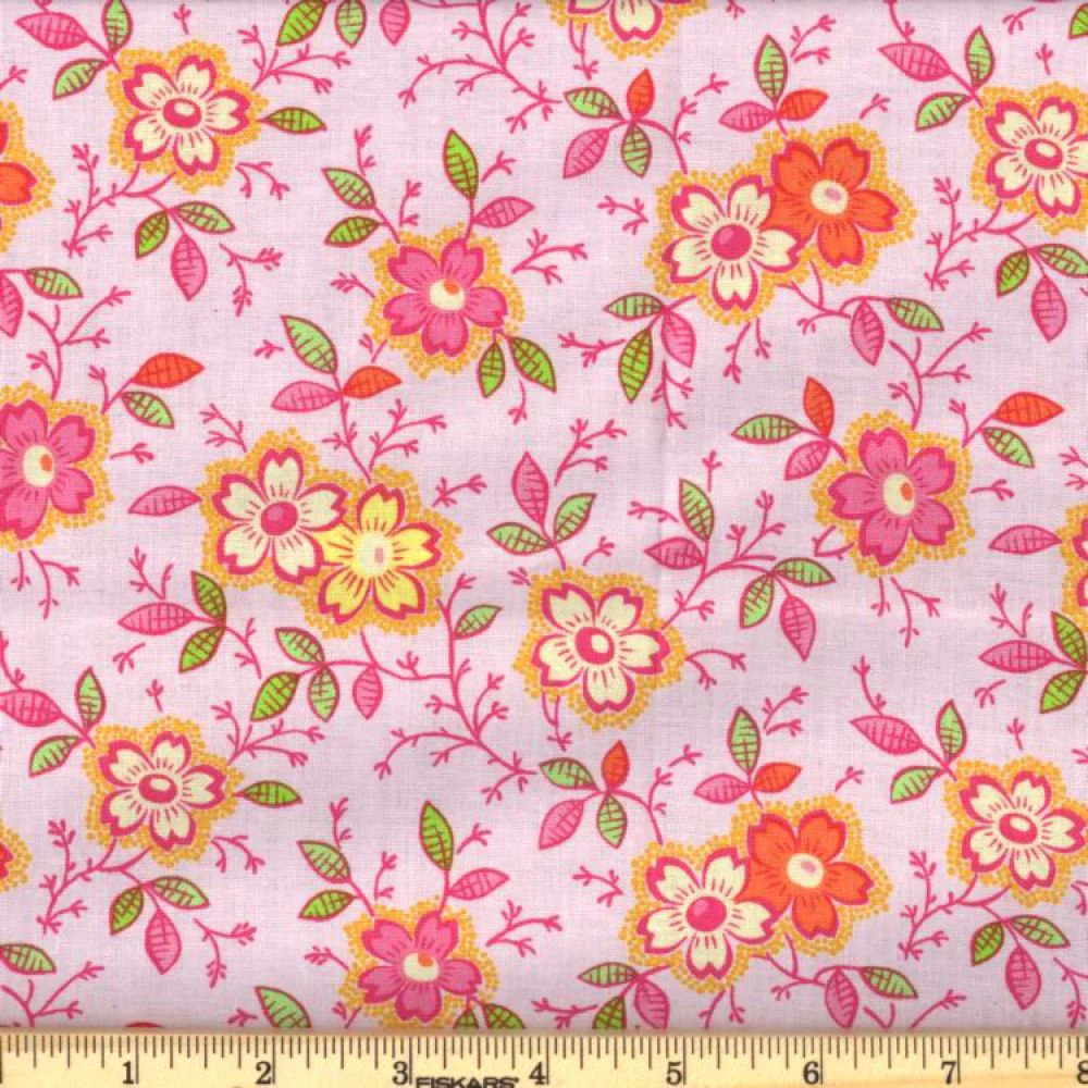 Light Pink Happy Floral 45" Wide Cotton Fabric Per Yard
