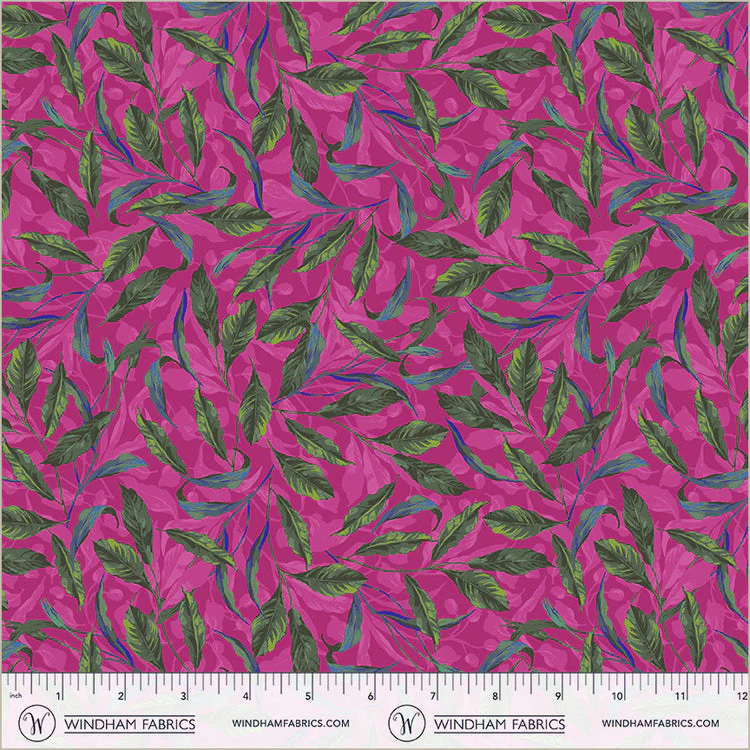 Magenta Greenery Midnight Blooms Cotton 44"/45" Fabric Per Yard