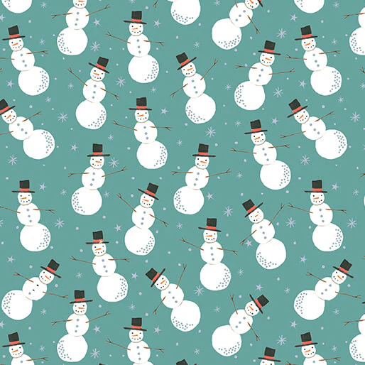 Merry Snowman Medium Turquoise Cotton 44"/45" Fabric Per Yard