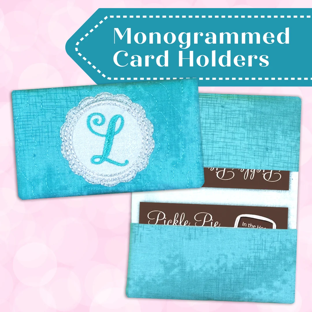 Monogrammed Card Case In the Hoop Machine Embroidery Design Set Pickle Pie Designs - Image 2