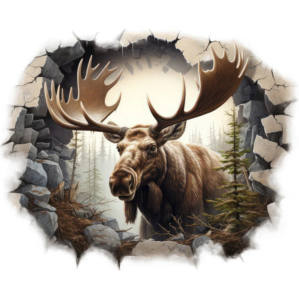 Moose Breaking Through Fabric Panel 10