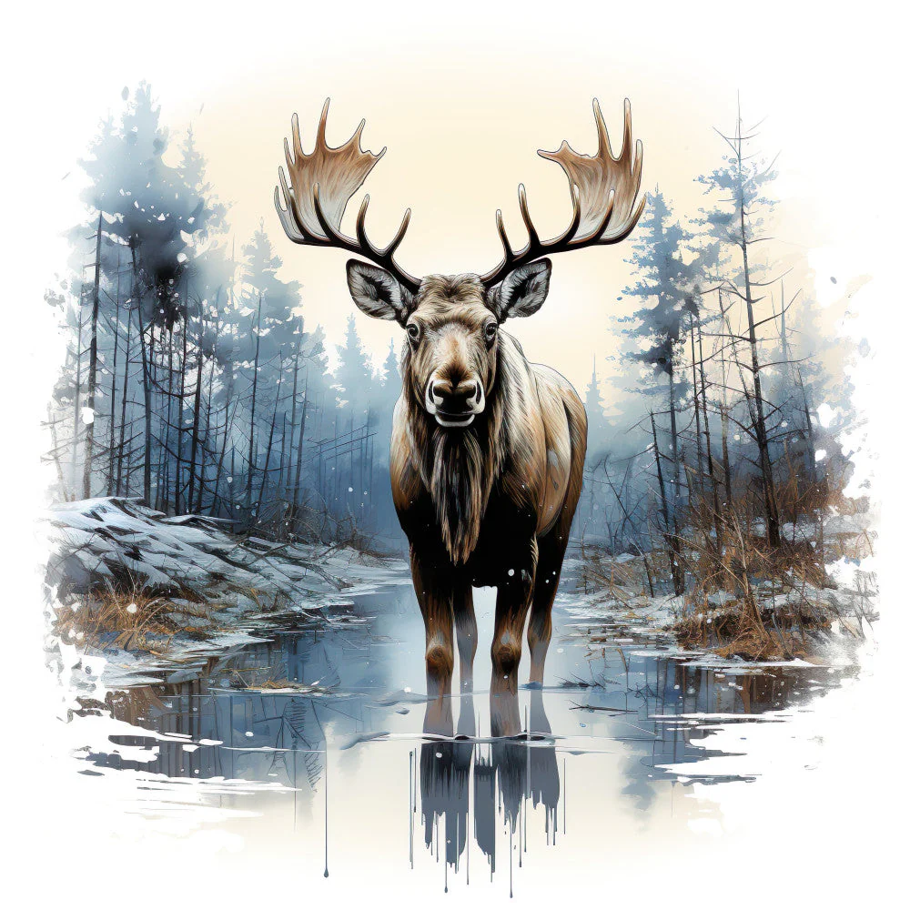 Moose in Winter Fabric Panel 3